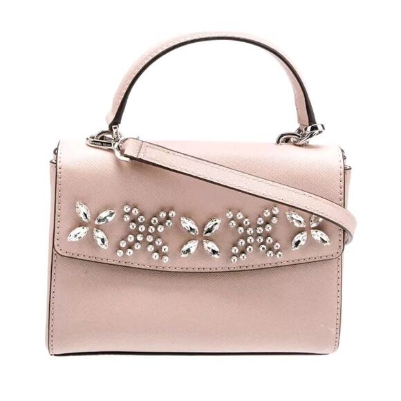 Michael Michael Kors Ava Extra-Small Crystal-embellished Leather Crossbody Pink - Picture 1 of 8